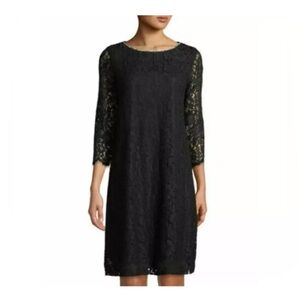 Karl Lagerfeld Paris Black Lace Shift
Dress 3/4 Sleeves with Rhinestone...